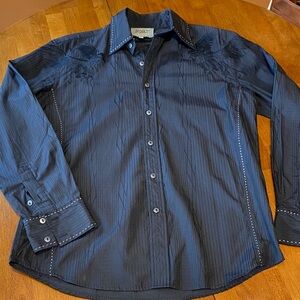 Roar Men's Long Sleeve Black Button-Down Western Shirt Embroidered Eagles Medium